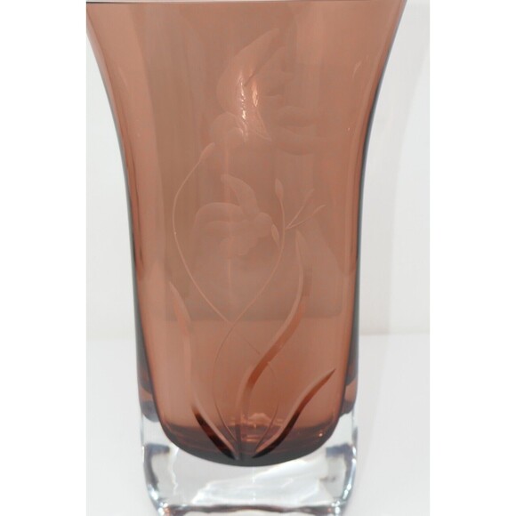 Bombay Heavy Amethyst Purple Art Glass 10" Vase with Etched Flowers - Picture 2 of 11